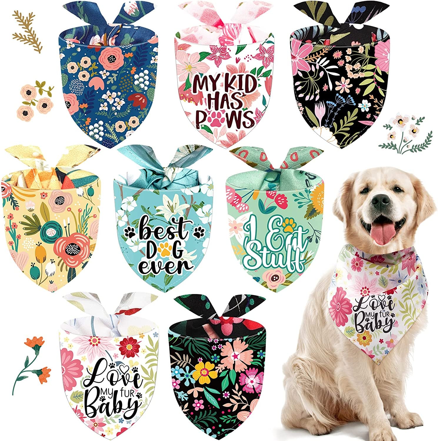 8 Pieces Floral Dog Bandana Girl Boy Spring Flower Pet Triangle Bib Scarf Daisy Rose Pet Bandana Washable Adjustable Dog Kerchief Suitable for Most Dogs and Cats Animals & Pet Supplies > Pet Supplies > Dog Supplies > Dog Apparel Weewooday Lovely Pattern  