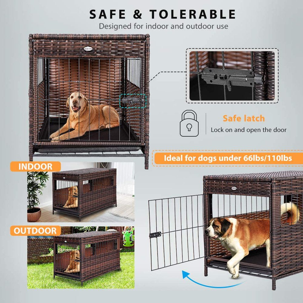 Destar Heavy Duty PE Rattan Wicker Pet Dog Cage Crate Indoor Outdoor Puppy House Shelter with Removable Tray and UV Resistant Cover (Medium - 23" W X 25" H)