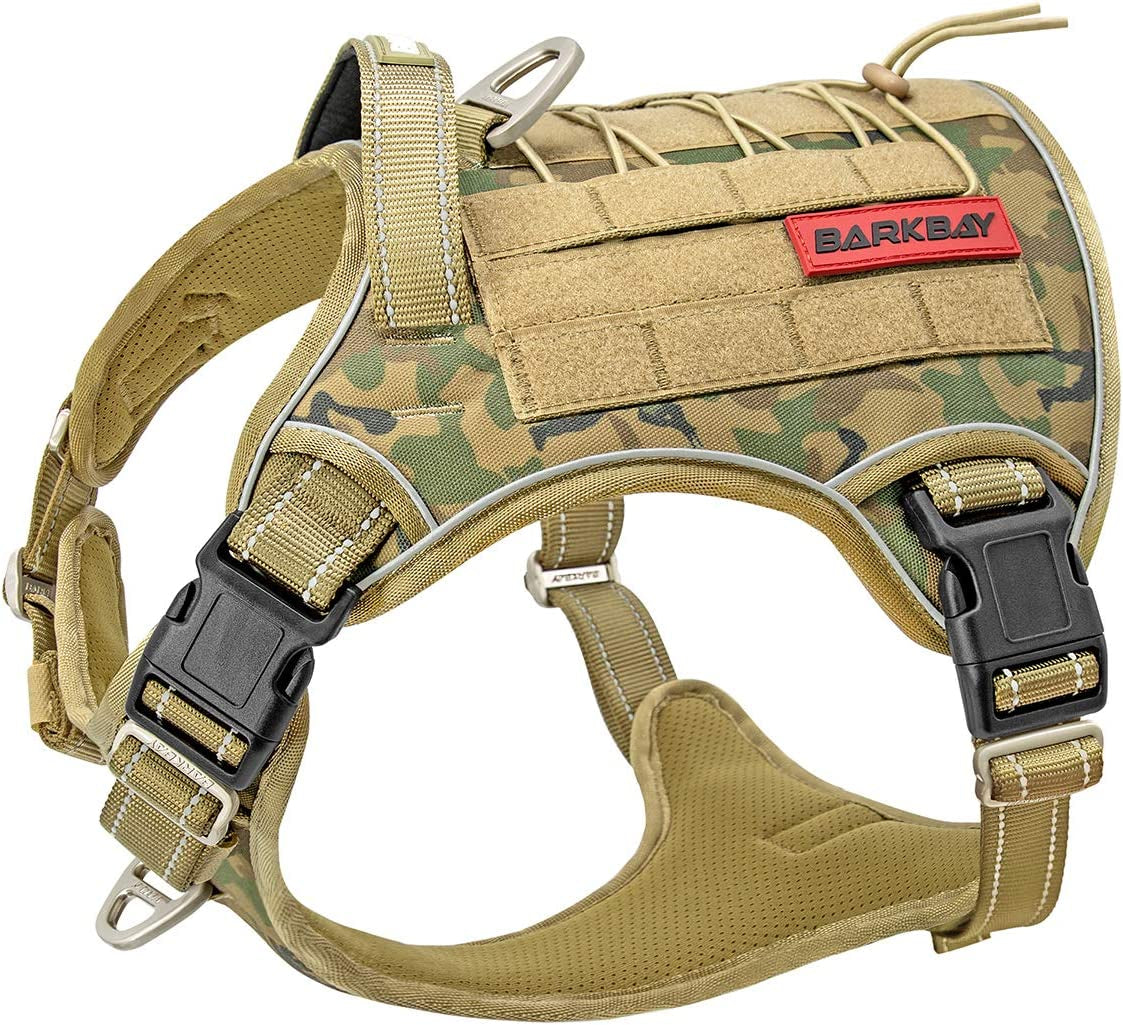 Tactical Dog Harness Large,Military Service Weighted Dog Vest Harness Working Dog MOLLE Vest with Loop Panels,No-Pull Training Harness with Leash Clips for Walking Hiking Hunting(Grey,M) Animals & Pet Supplies > Pet Supplies > Dog Supplies > Dog Apparel BARKBAY Camo Medium (Pack of 1) 