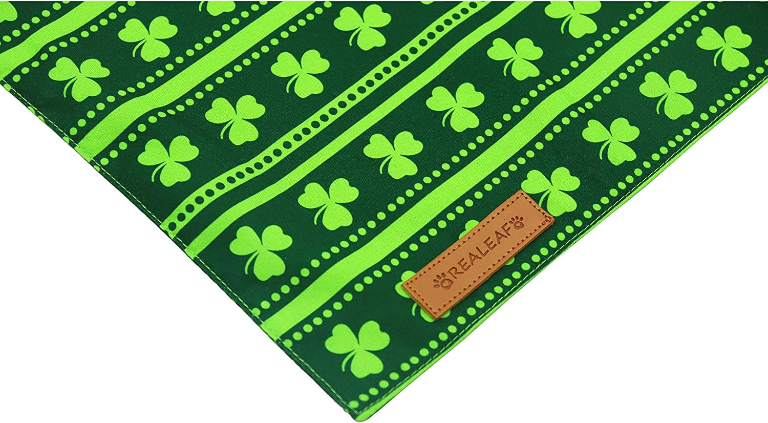 Realeaf St. Patrick'S Day Dog Bandanas 2 Pack, Reversible Green Shamrock Pet Scarf for Boy and Girl, Premium Durable Fabric, Holiday Bandana for Small Medium Large and Extra Large Dogs (Large) Animals & Pet Supplies > Pet Supplies > Dog Supplies > Dog Apparel Realeaf   