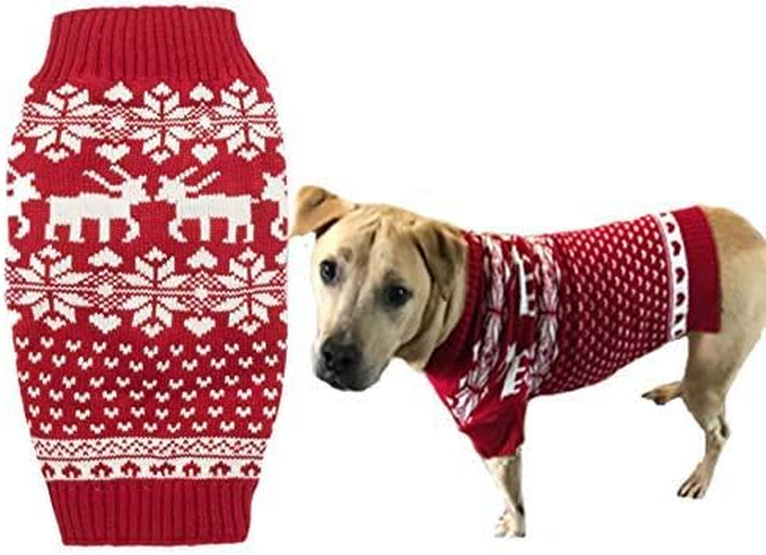 Red Christmas Reindeer Holiday Festive Dog Sweater for Large Dogs, Xx-Large (XXL) Size 23" Back Length Animals & Pet Supplies > Pet Supplies > Dog Supplies > Dog Apparel Lanyar XX-Large (Back length 23" Girth 28- 34" )  