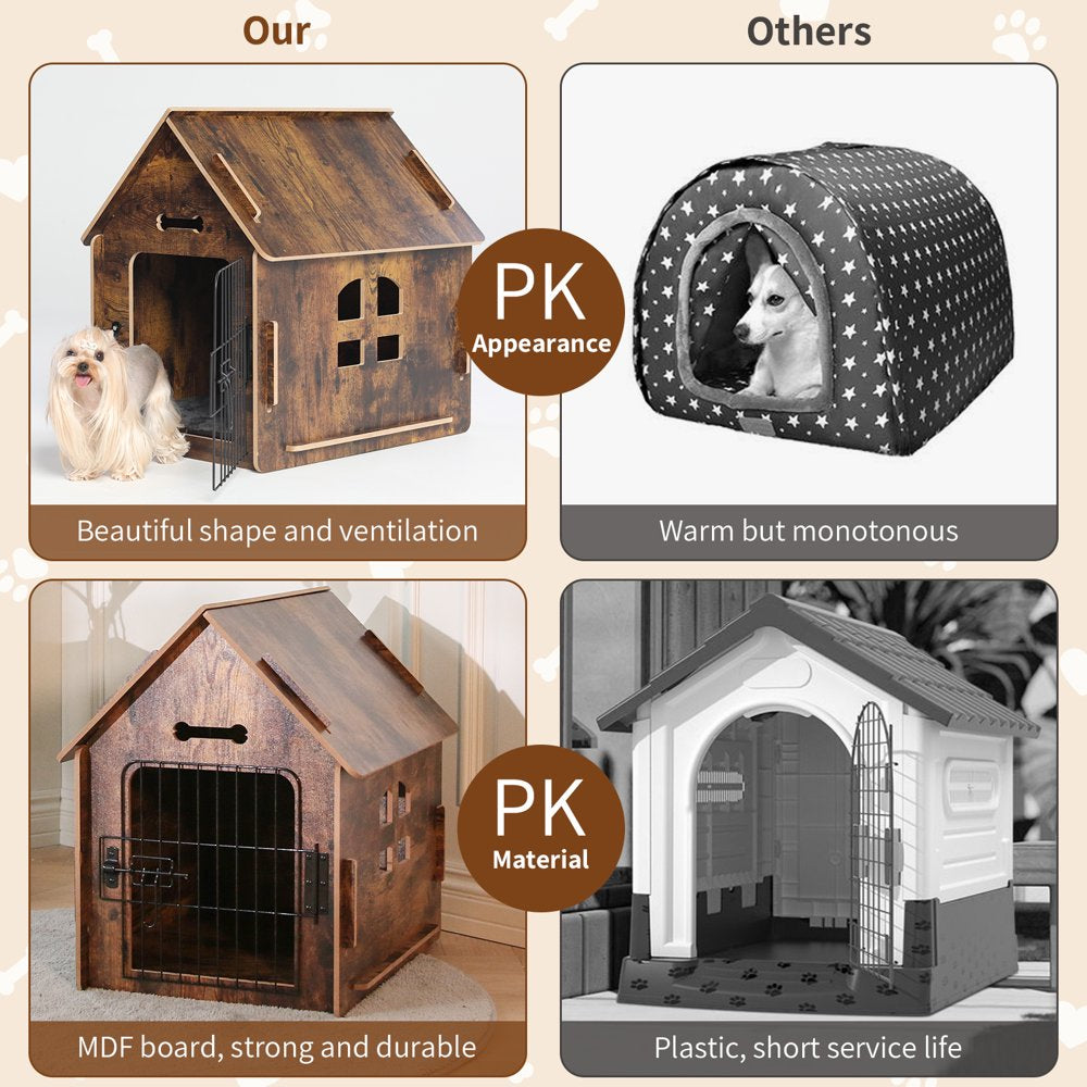 Rypetmia Wooden Dog House with Roof Dogs Indoor and Outdoor Use for Small Medium Dog Cat, Dog Kennel for Playing and Resting, Brown