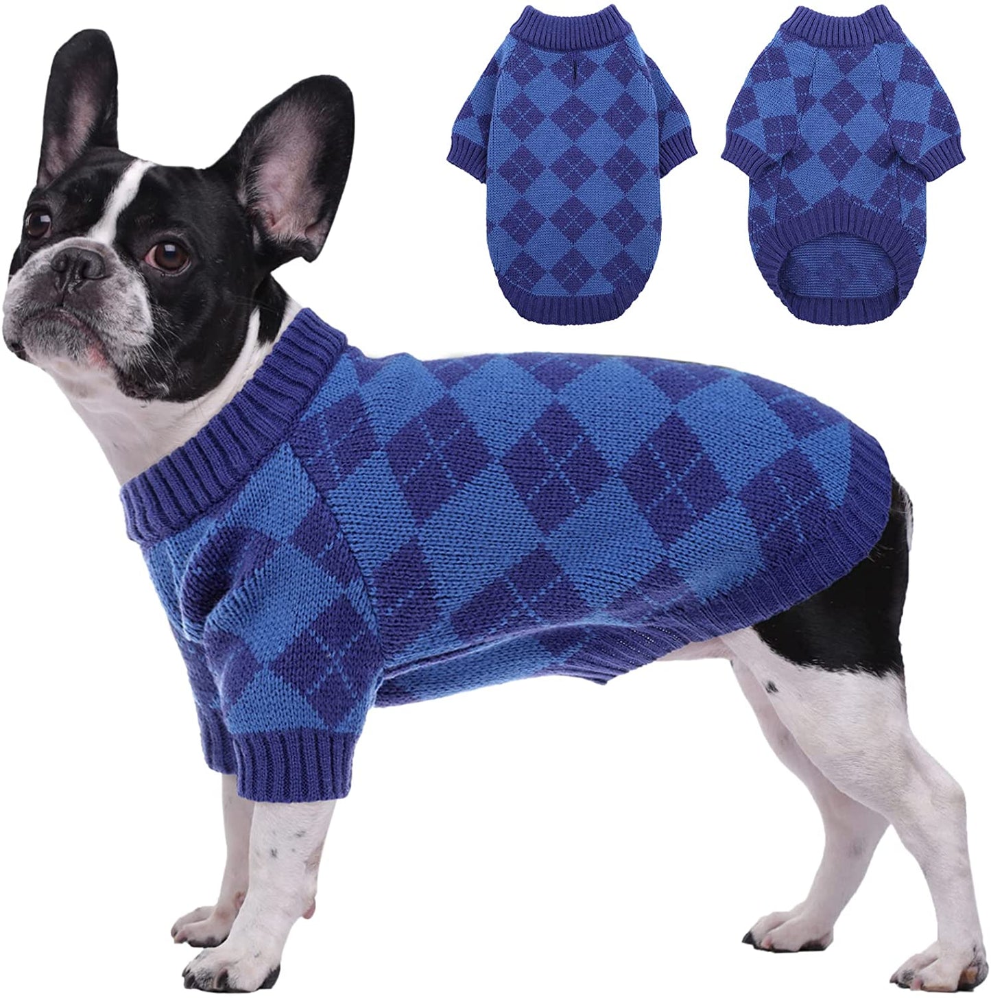 Kuoser Dog Cat Sweater, Holiday Christmas Snowflake Pet Warm Knitwear Dog Sweater Soft Puppy Clothing Dog Winter Coat, Dog Turtleneck Cold Weather Outfit Pullover for Small Medium Dogs Cats Animals & Pet Supplies > Pet Supplies > Dog Supplies > Dog Apparel Kuoser Blue Plaid Large (pack of 1) 