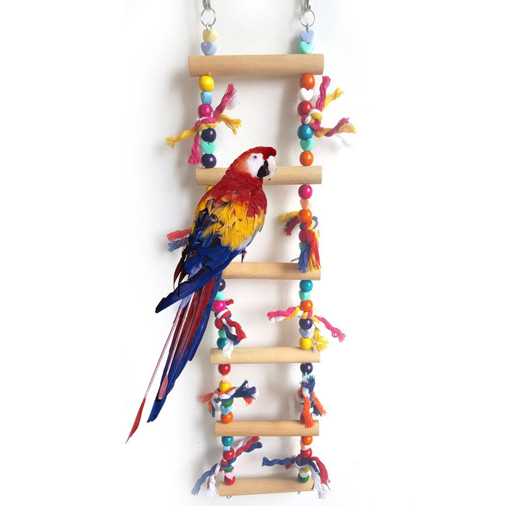 SPRING PARK Parrot Hanging Ladder Toys, Bird Nature Wood Chewing Playthings Parakeets Conures Hanging Swinging Standing Perch Cage Accessory Animals & Pet Supplies > Pet Supplies > Bird Supplies > Bird Ladders & Perches SPRING PARK   