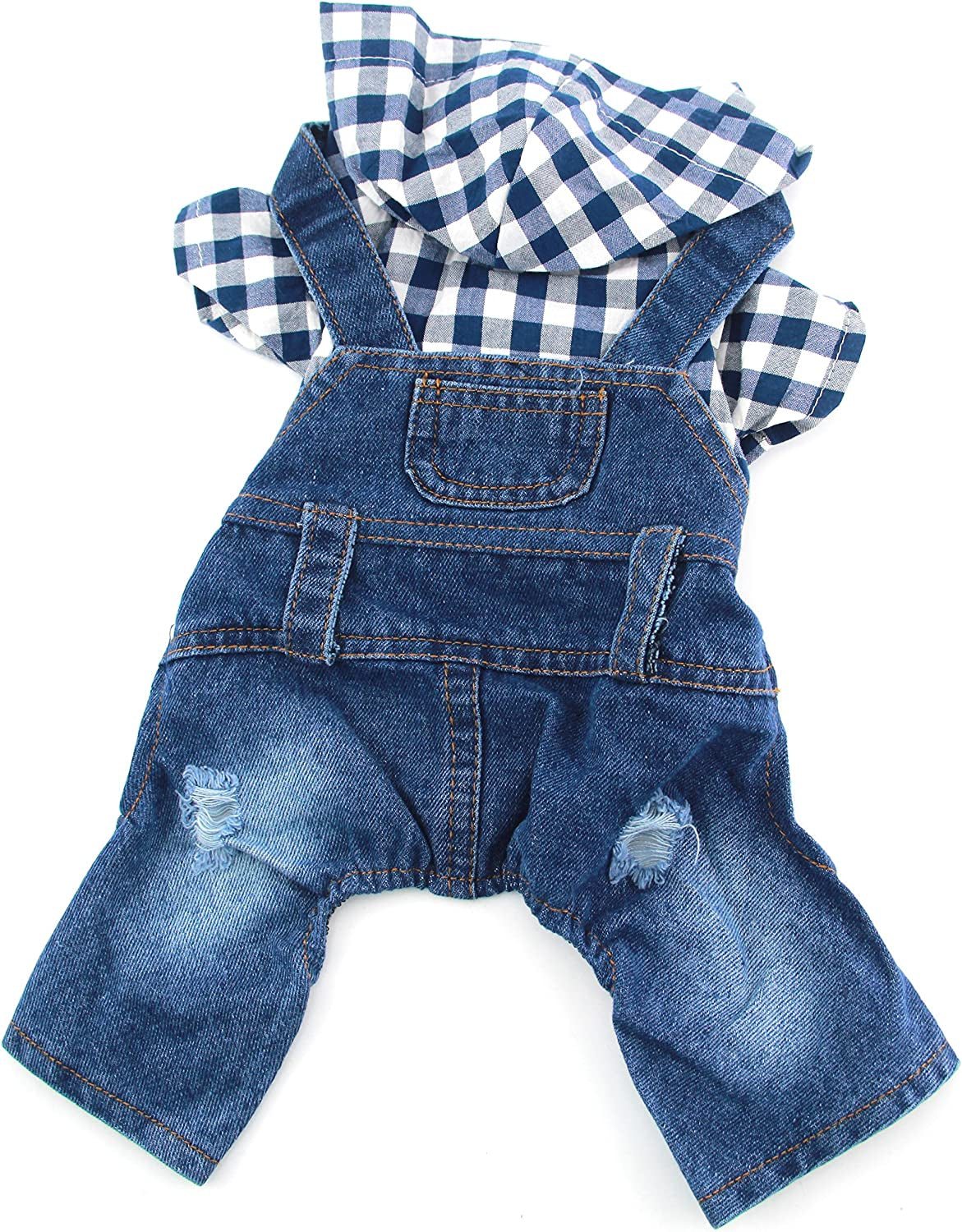 PETCARE Pet Dog Denim Jumpsuit Plaid Hoodies Puppy Overalls Doggy Jeans Jacket Clothes for Small Dogs Cats Chihuahua Yorkie Spring Summer Costume Outfit Animals & Pet Supplies > Pet Supplies > Dog Supplies > Dog Apparel Yi Wu Shi Jia Chong Dian Zi Shang Wu Shang Hang Blue XXL(Suggest 14-19 lbs) 