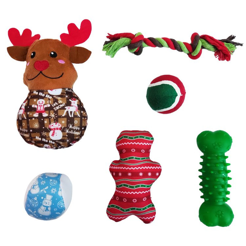 Holiday Time Christmas Dog Toys Stocking Gift Set Brown 6 Pcs Animals & Pet Supplies > Pet Supplies > Dog Supplies > Dog Toys POLYTOYS   