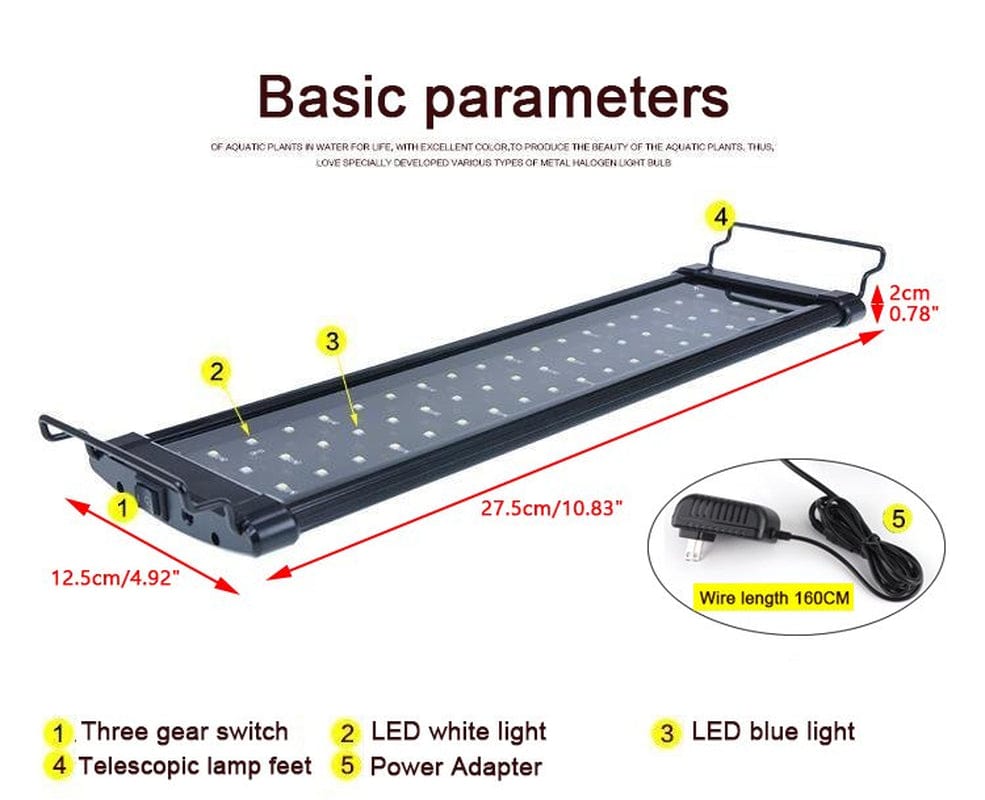 12"-48" LED Light Aquarium Fish Bowl Fish Tank 0.5W Full Spectrum Plant Marine with Extendable Bracket Animals & Pet Supplies > Pet Supplies > Fish Supplies > Aquarium Lighting Areyourshop   