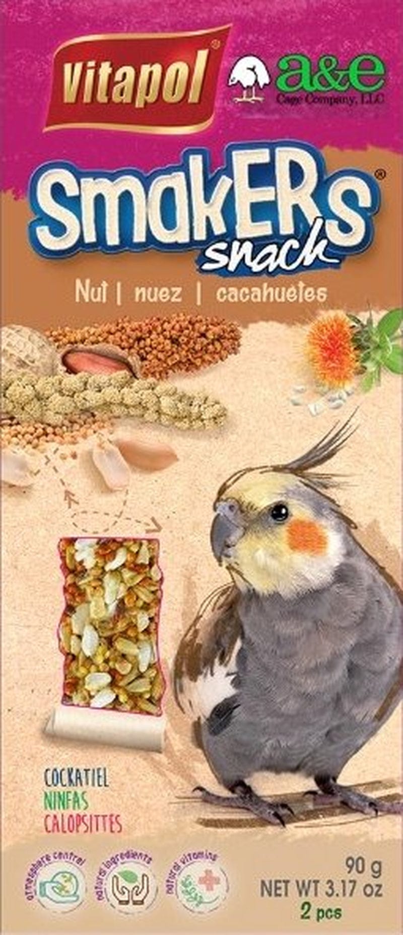 12 Count AE Cage Company Smakers Cockatiel Nut Treat Sticks Animals & Pet Supplies > Pet Supplies > Bird Supplies > Bird Treats A&E Cage Company 6 count (3 x 2 ct)  