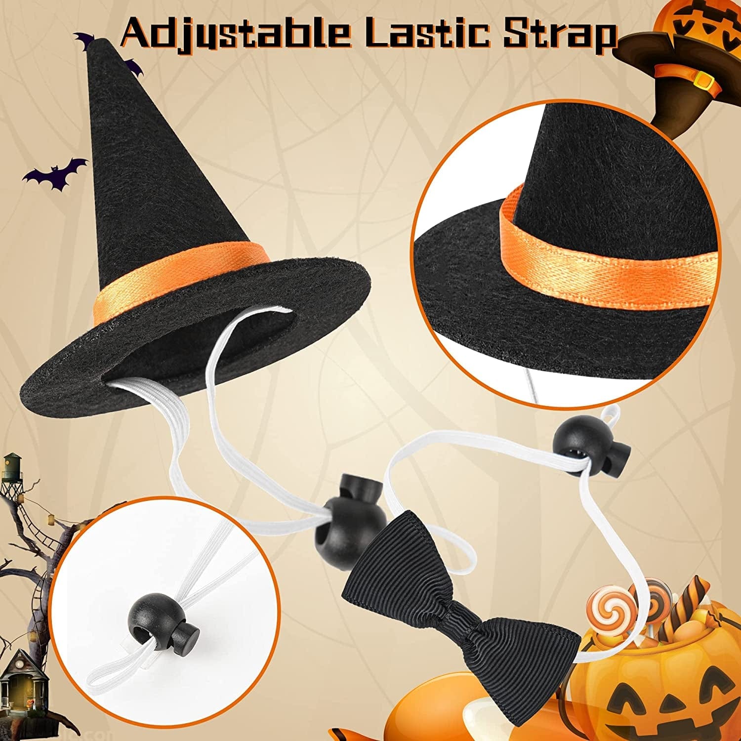 12-Pack Small Animal Mini Halloween Witches' Hats, Bow Tie, Scarf Suit, Black Tiny Halloween Witch Cap Bow Tie with Elastic Band, Adorable Photos Prop for Small Pets, Cats, Dog, Guinea Pigs, Bunny Animals & Pet Supplies > Pet Supplies > Dog Supplies > Dog Apparel SHEHERAZAD-US   