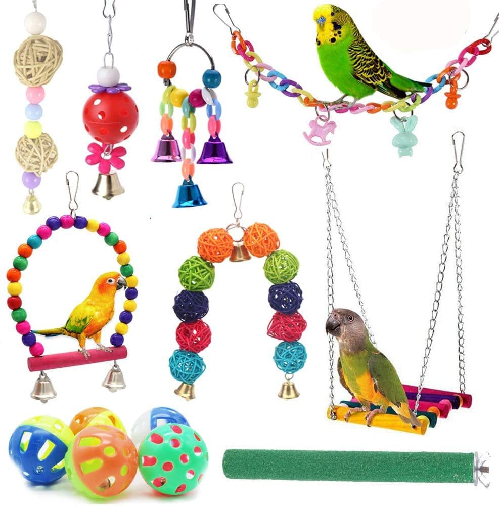 12 Packs Bird Parrot Swing Chewing Toys - Hanging Bell Birds Cage Toys Suitable for Small Parakeets, Cockatiel, Conures,Finches,Budgie,Macaws, Parrots, Love Birds Animals & Pet Supplies > Pet Supplies > Bird Supplies > Bird Toys JosLiki   