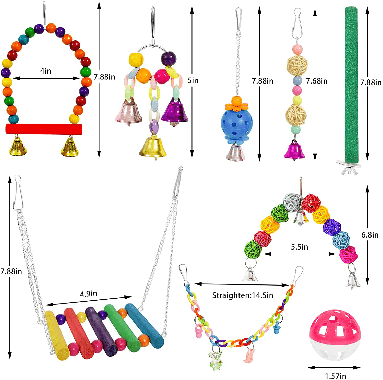 12 Packs Bird Toys Parrot Swing Toys - Chewing Hanging Bell Pet Birds Cage Toys Suitable for Small Parakeets, Conures, Love Birds, Cockatiels, Macaws, Finches