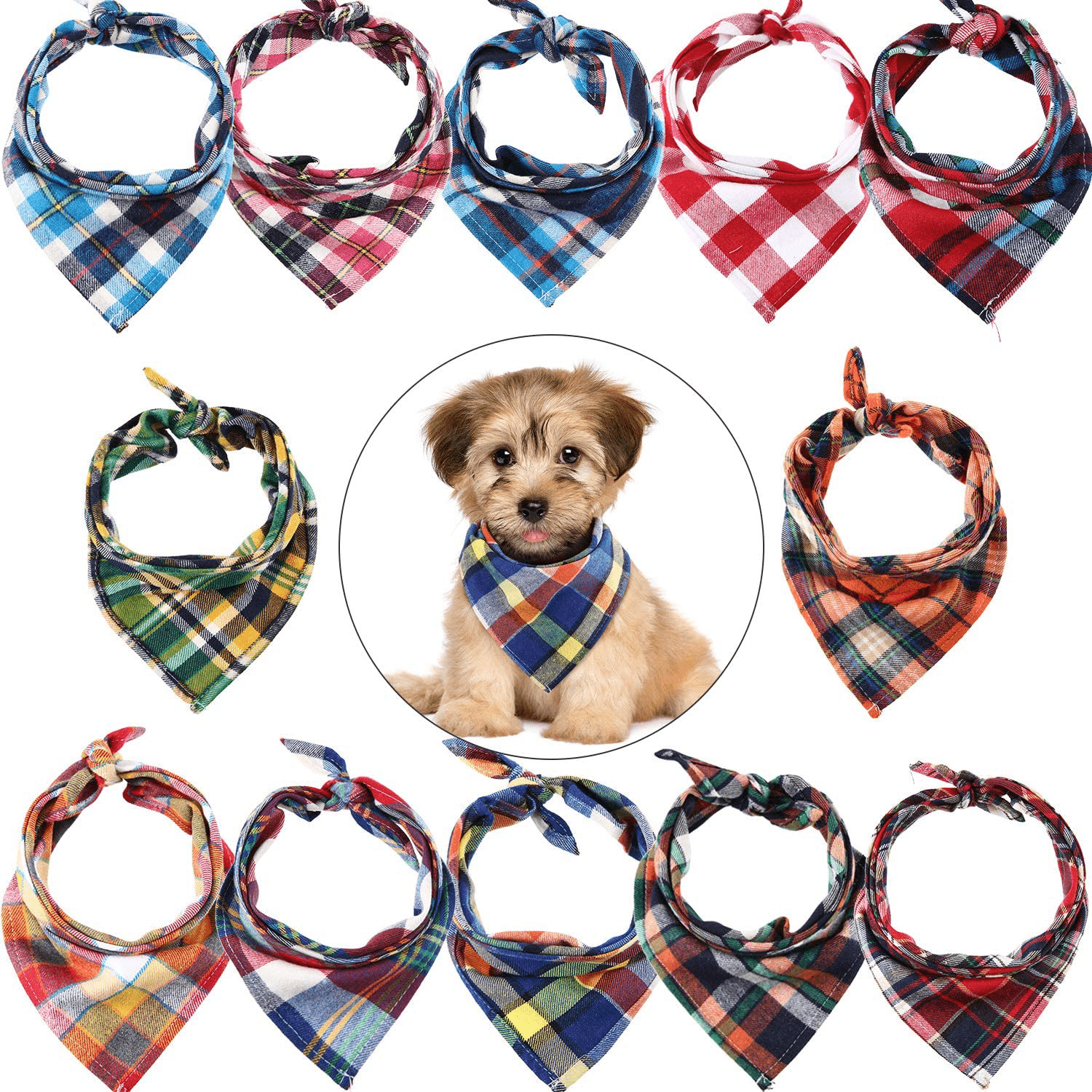 12 Pieces Dog Bandanas - Triangle Dog Scarf, Washable Reversible Printing, Bibs Dog Kerchief Set, Suitable for Small or Medium-Sized Cat and Dog Pets Animals & Pet Supplies > Pet Supplies > Cat Supplies > Cat Apparel Syhood Plaid Style  