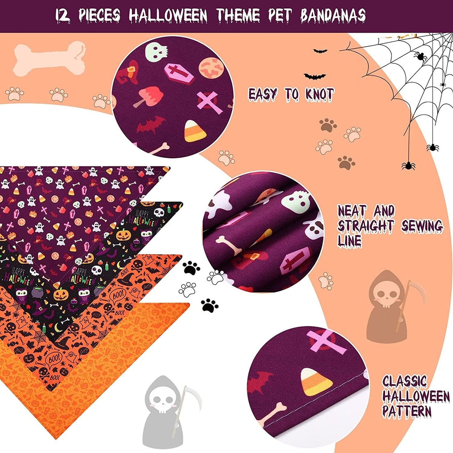 12 Pieces Halloween Dog Bandana Pumpkin Triangle Bandana Puppy Pets Neckerchief Washable Dog Neck Scarf Adjustable Pets Neck Bandana Holiday Pet Bibs for Halloween Dogs Cats Pets Animals & Pet Supplies > Pet Supplies > Dog Supplies > Dog Apparel Tatuo   