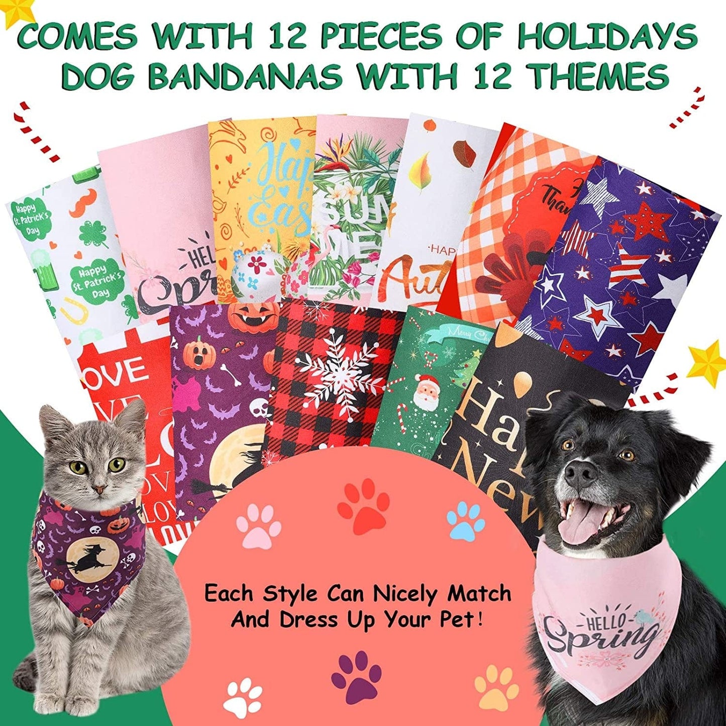 12 Pieces Holiday Dog Bandana Pet Bibs Christmas 4Th of July Halloween Thanksgiving New Year Valentine'S Day St. Patrick'S Day Easter Pet Triangle Bandana and Seasons Design Dog Scarf for Dog Cat Pet Animals & Pet Supplies > Pet Supplies > Dog Supplies > Dog Apparel Weewooday   