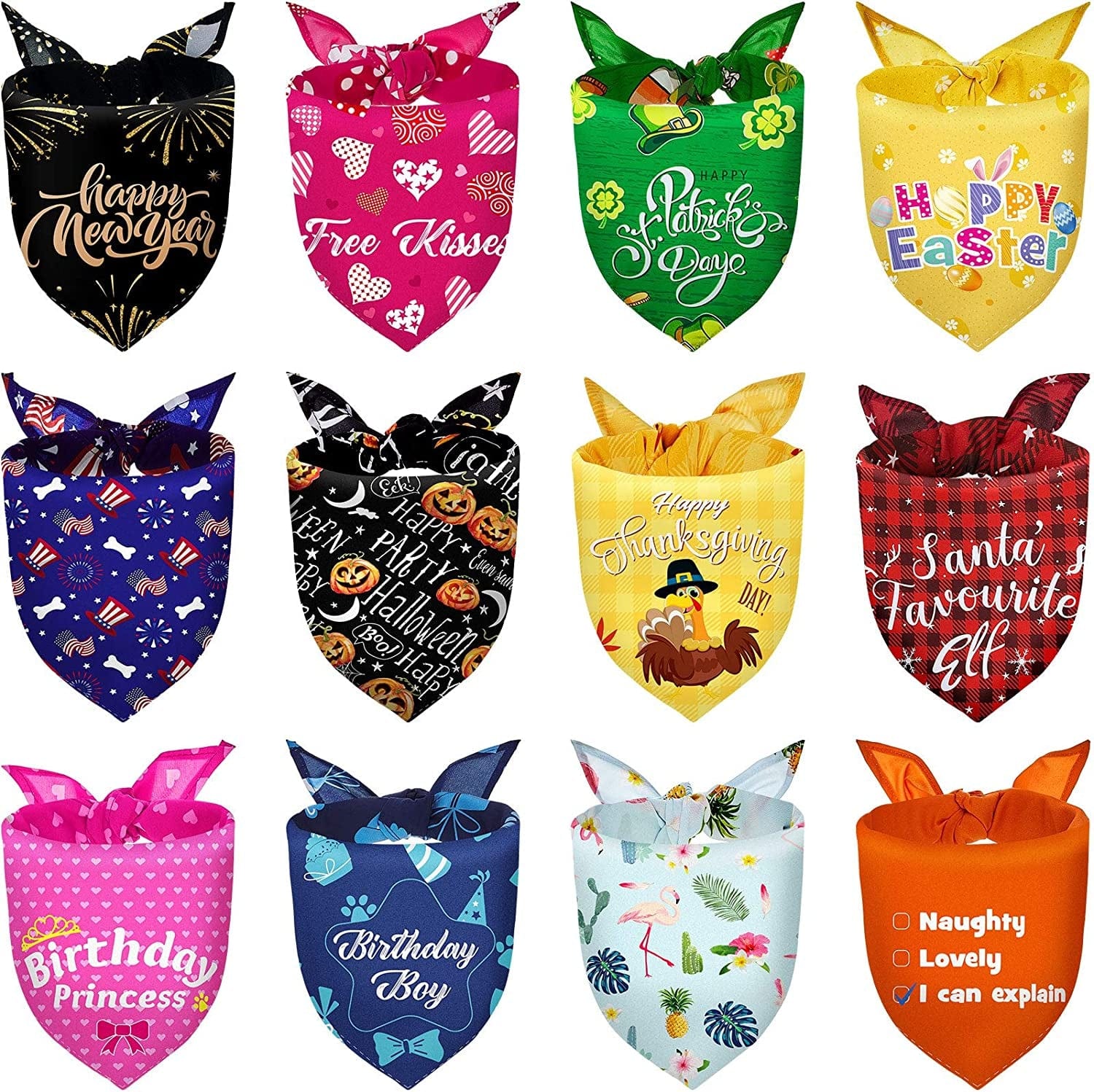 12 Pieces Holiday Dog Bandanas Valentine St. Patricks Day Easter Dog Scarf Birthday Summer Hawaii Daily Festival Costume Supply Pets Dog Scarf Bandana for Dogs Cats Pets Costume (Large) Animals & Pet Supplies > Pet Supplies > Dog Supplies > Dog Apparel Xuniea Large  