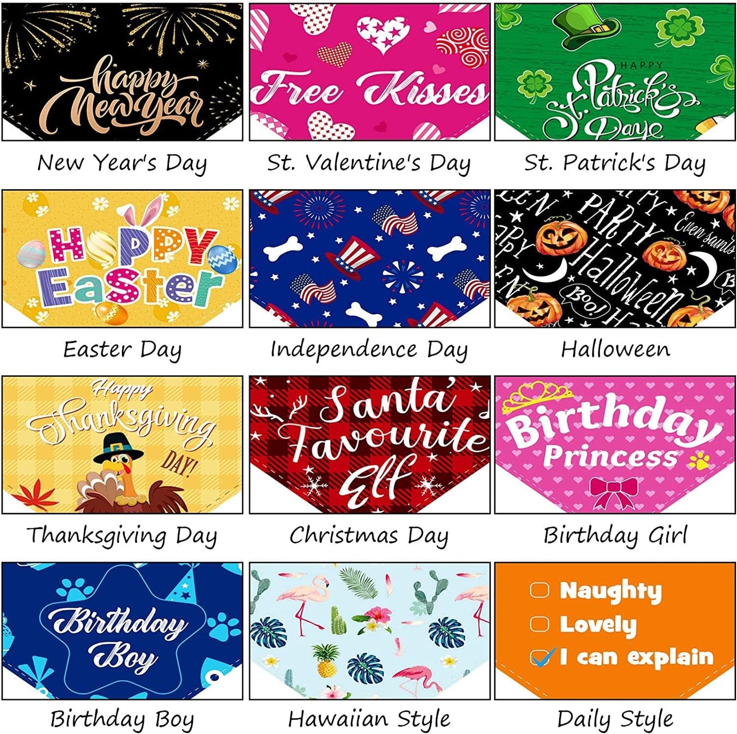 12 Pieces Holiday Dog Bandanas Valentine St. Patricks Day Easter Dog Scarf Birthday Summer Hawaii Daily Festival Costume Supply Pets Dog Scarf Bandana for Dogs Cats Pets Costume (Large) Animals & Pet Supplies > Pet Supplies > Dog Supplies > Dog Apparel Xuniea   