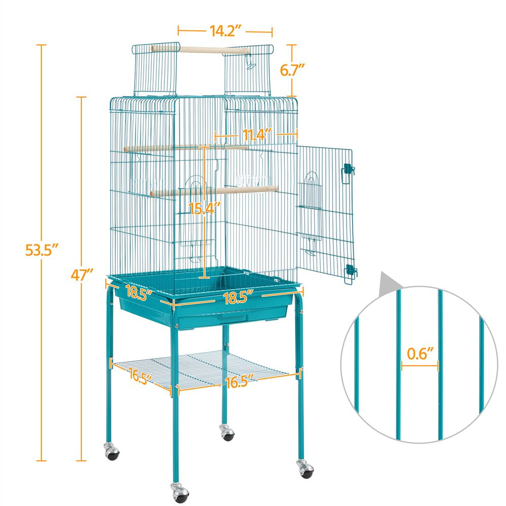 Easyfashion 47" Play Top Bird Cage with Rolling Stand, Teal Blue Animals & Pet Supplies > Pet Supplies > Bird Supplies > Bird Cages & Stands Easyfashion   