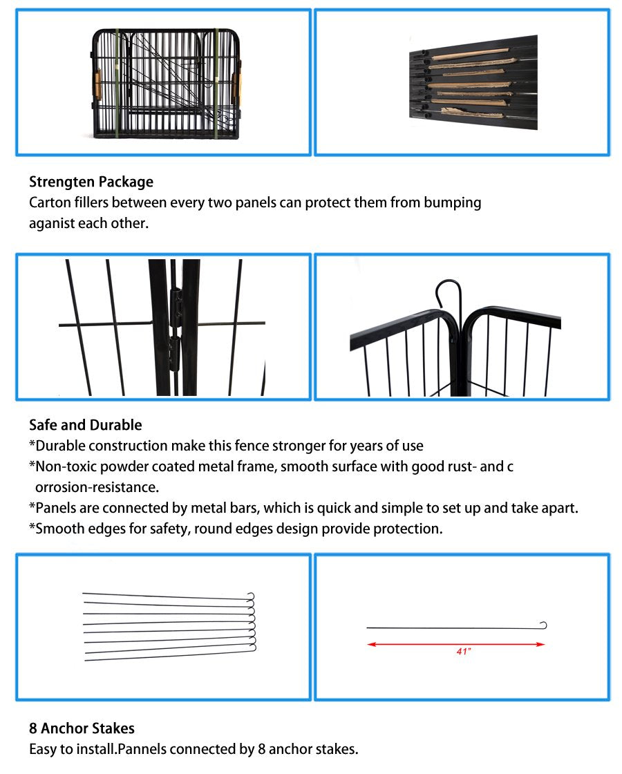 Moonsun Dog Pet Frame Fence ,Heavy Duty Large Indoor Metal Puppy Dog Run Fence / Iron Pet Dog Playpen, Strong Metal Frame Kennel Durable Indoor & Outdoor Kennel for Large Dogs Animals & Pet Supplies > Pet Supplies > Dog Supplies > Dog Kennels & Runs MoonSun   