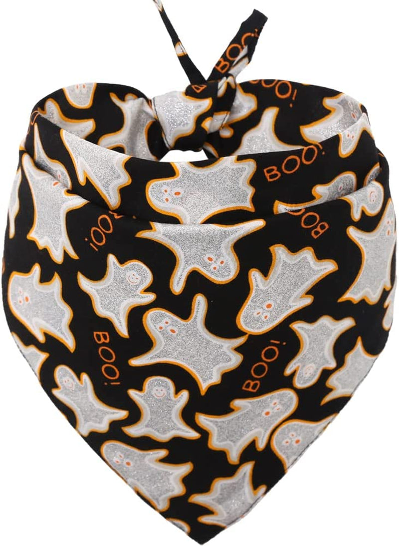 KZHAREEN Halloween Dog Bandana Reversible Triangle Bibs Scarf Accessories for Dogs Cats Pets Small Animals & Pet Supplies > Pet Supplies > Dog Supplies > Dog Apparel KZHAREEN Ghost-2 Large 