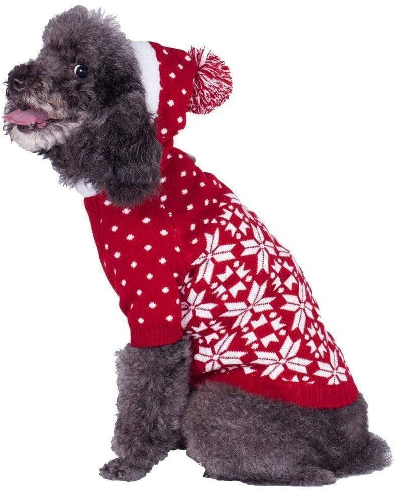 Blueberry Pet Let It Snow Classic Ugly Christmas Holiday Snowflake Pullover Hoodie Dog Sweater in Red and White, Back Length 20", Pack of 1 Clothes for Dogs Animals & Pet Supplies > Pet Supplies > Dog Supplies > Dog Apparel Blueberry Pet   