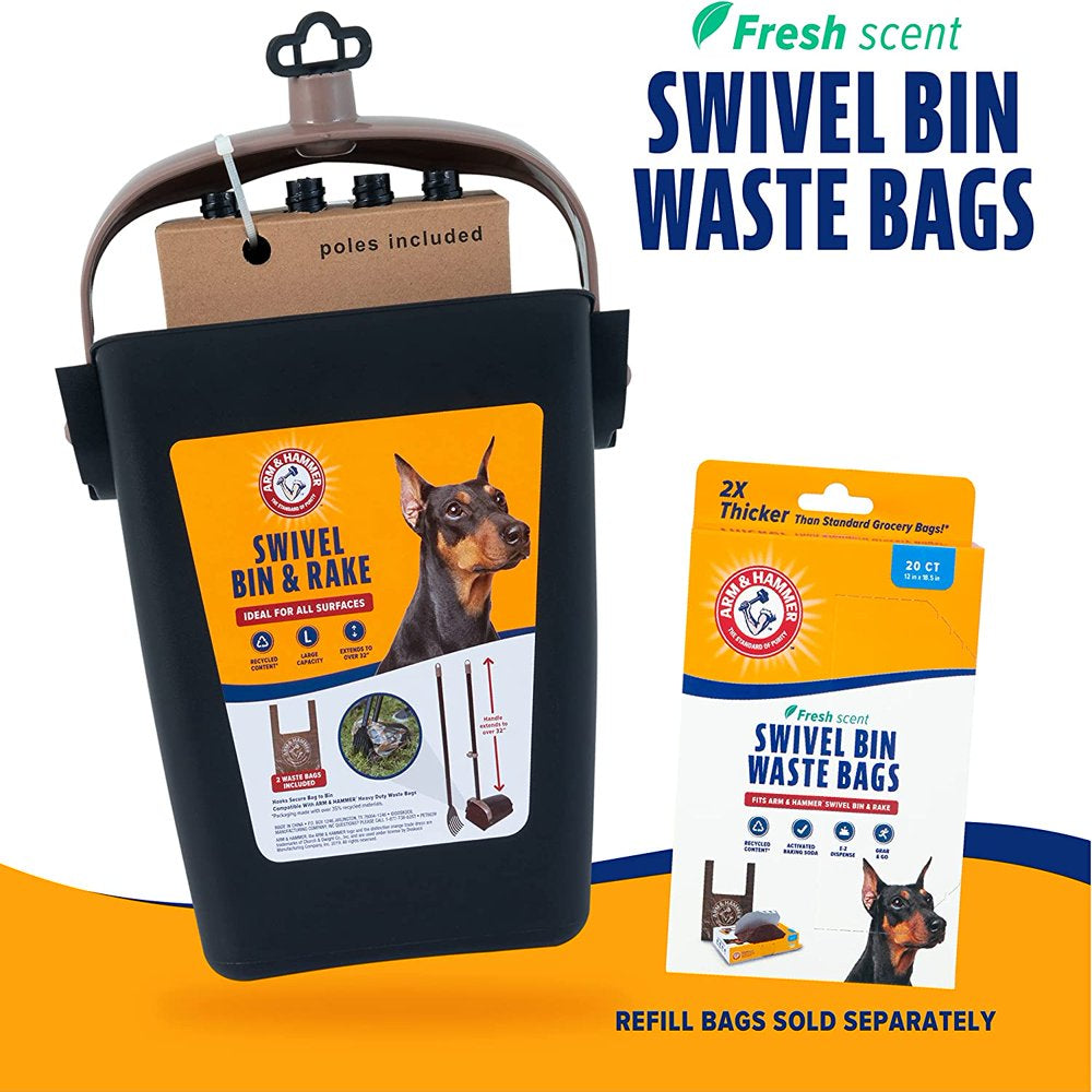 Petmate Swivel Bin & Rake Pooper Scooper Waste Management System (2 Bonus Heavy Duty Handle Tie Waste Bags Included for Premium Odor Control)
