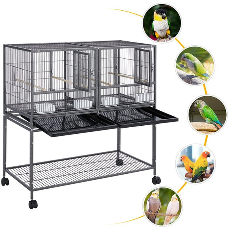 Topeakmart Stackable Metal Wide Bird Cage Divided Bird Breeder Cage with Rolling Stand for Finch Canaries Parakeets Cockatiels Budgies Black Animals & Pet Supplies > Pet Supplies > Bird Supplies > Bird Cages & Stands Topeakmart   