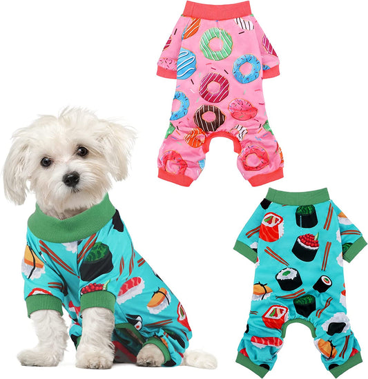Pedgot 2 Pack Adorable Dog Pajamas Breathable Puppy Jumpsuit Soft Dog Clothes Fashionable Donut Sushi Pattern Dog Apparel Dog Pjs, Large Animals & Pet Supplies > Pet Supplies > Dog Supplies > Dog Apparel Pedgot Donut, Sushi Large 