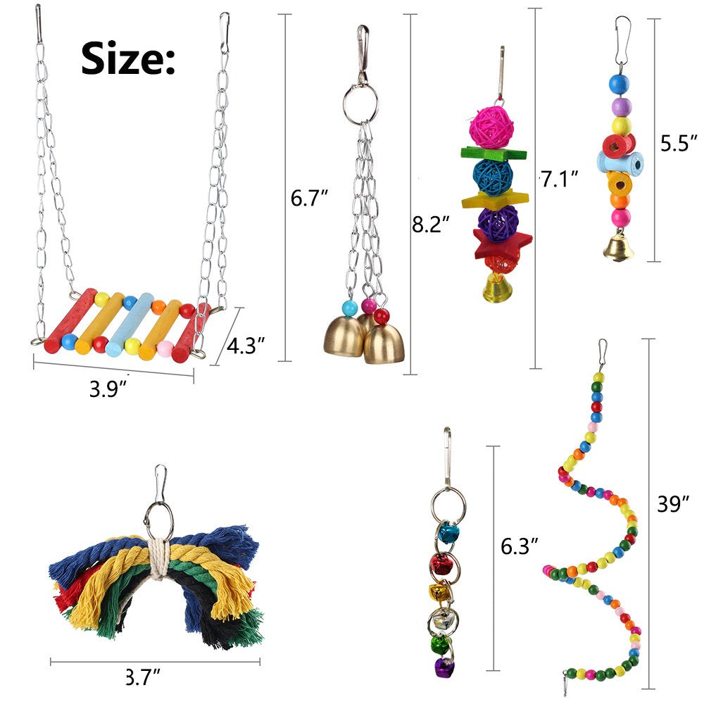 Bird Parrot Toys Ladders Swing Chewing Toys Hanging Pet Bird Cage Accessories Hammock Swing Toy for Small Parakeets Cockatiels, Lovebirds, Macaws, Finches, 7 PCS Animals & Pet Supplies > Pet Supplies > Bird Supplies > Bird Cage Accessories HUA TRADE   