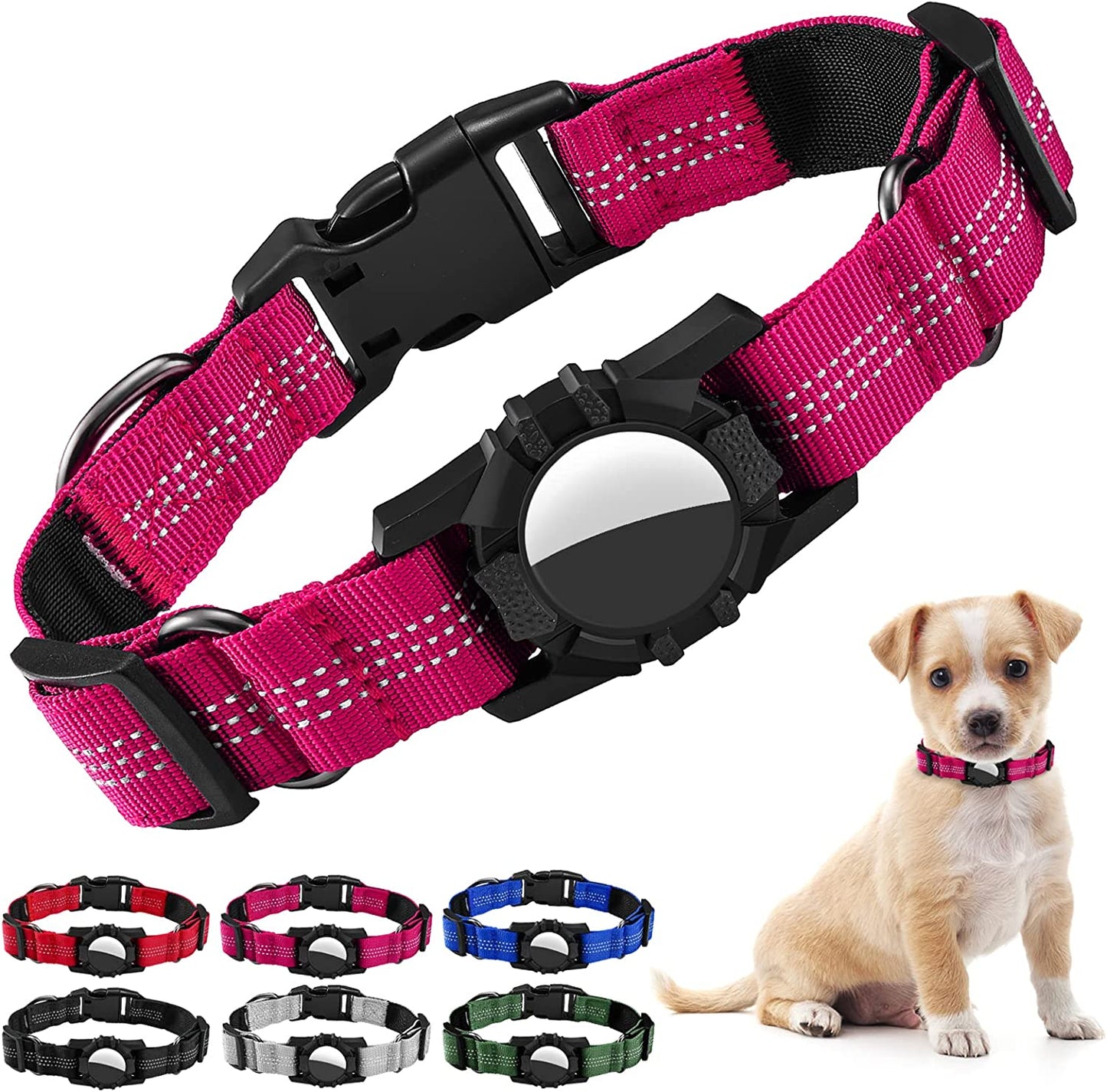 Dog Collar for Airtag, Reflective Adjustable Pet Collar for Apple Airtags, Soft Nylon Dog Collars with Air Tag Holder Case, Durable Apple Airtag Dog Collar Accessores for Puppy Dogs (XS, Black) Electronics > GPS Accessories > GPS Cases iSurecoube Rosy Small(12.7"-14.2") 