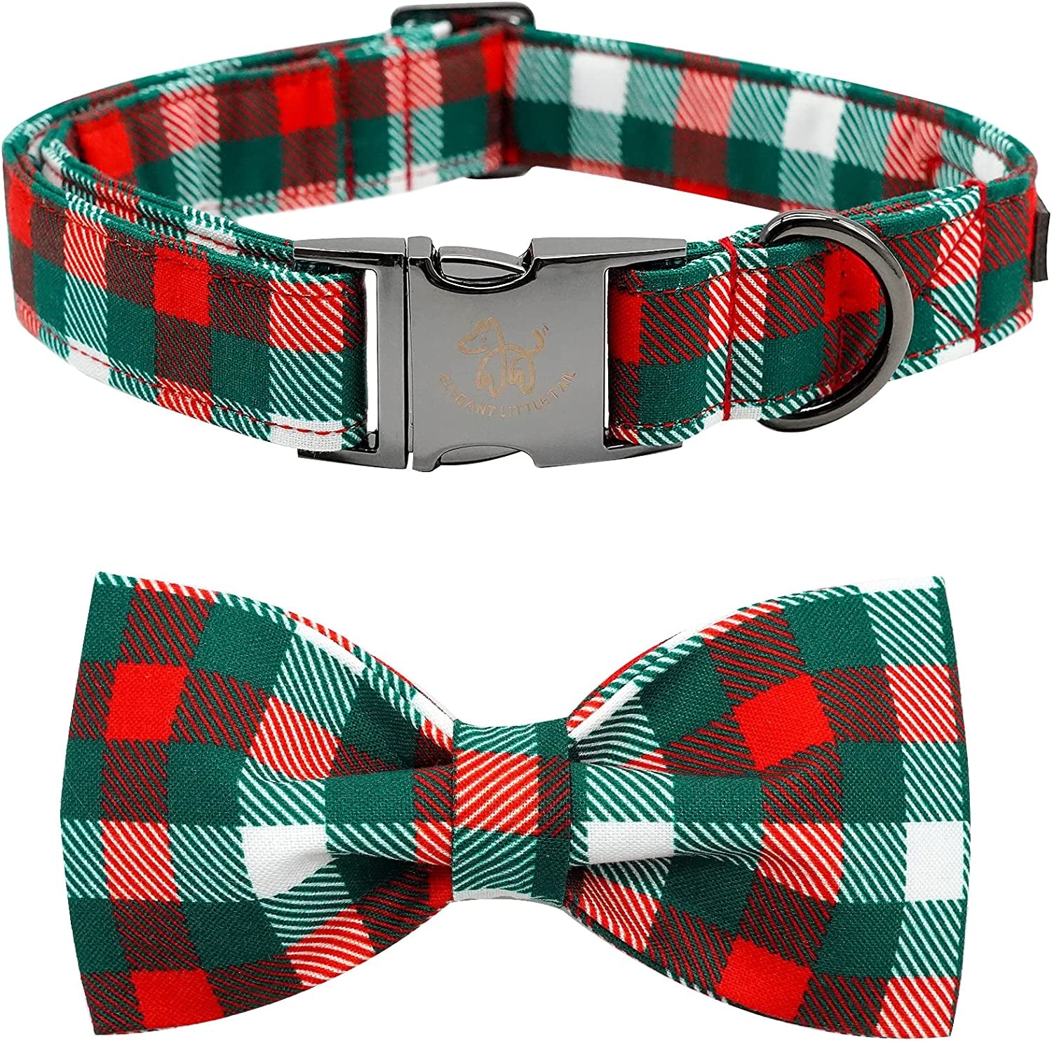 Elegant Little Tail Dog Collar with Bow - Fall Dog Collar Bow Thanksgiving Turkey Bow Girl Boy Pet Collar Soft Dog Bowtie Collars for Large Dogs Animals & Pet Supplies > Pet Supplies > Dog Supplies > Dog Apparel Elegant little tail A: Christmas Plaid X-Small (Pack of 1) 