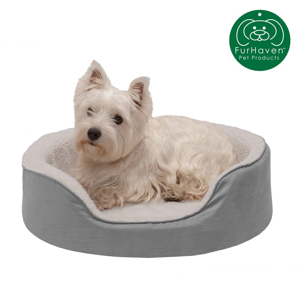 Furhaven | Orthopedic Faux Sheepskin & Suede Oval Pet Bed for Dogs & Cats, Espresso, Medium Animals & Pet Supplies > Pet Supplies > Cat Supplies > Cat Beds FurHaven Pet M Gray 