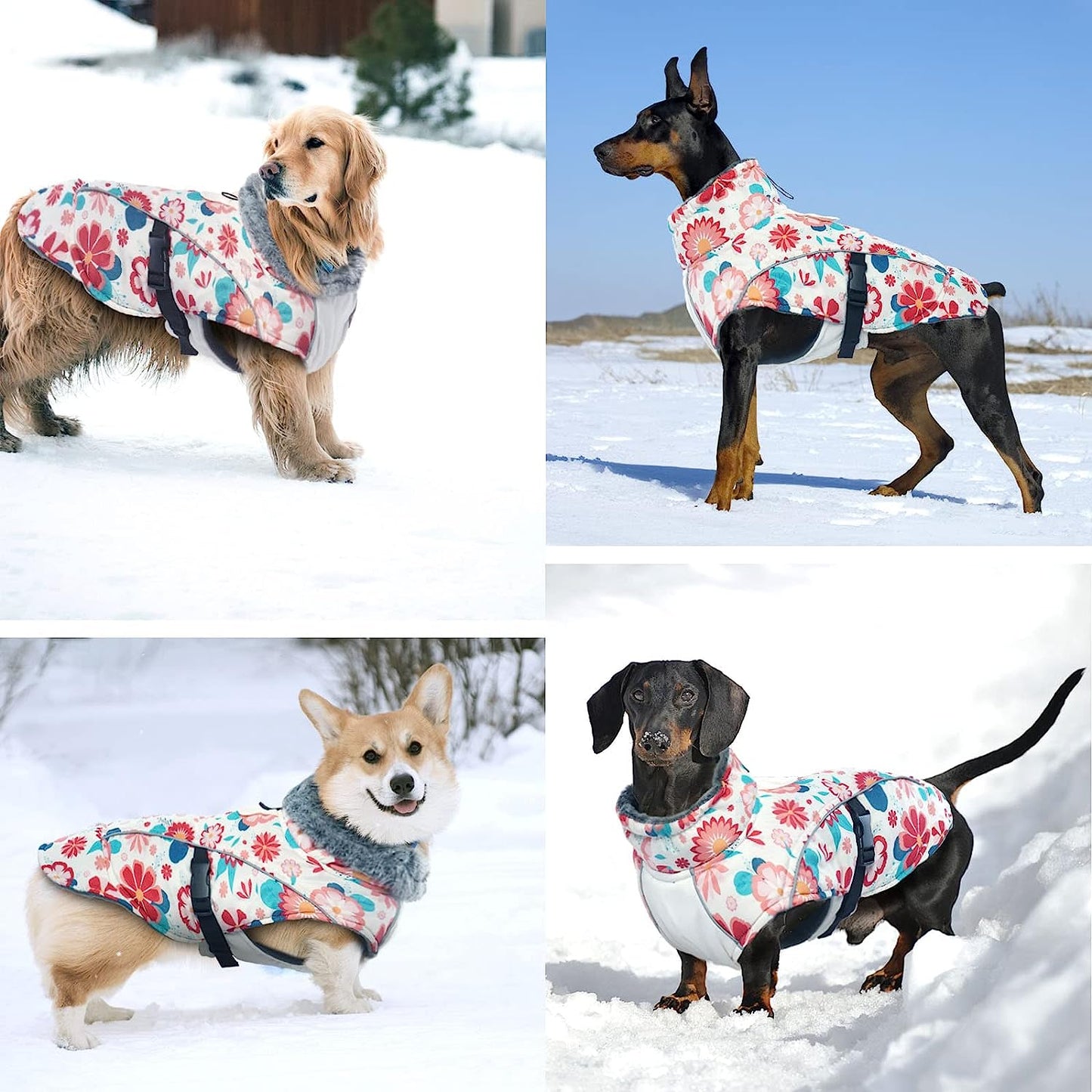 FUAMEY Dog Cold Weather Jacket,Dog Winter Coat with Fur Collar Pet Windproof Warm Vest Doggie Reflective Apparel Small Medium Large Paded Dog Clothes with Leash Hole Thick Dog Fleece Outdoor Coats Animals & Pet Supplies > Pet Supplies > Dog Supplies > Dog Apparel FUAMEY   