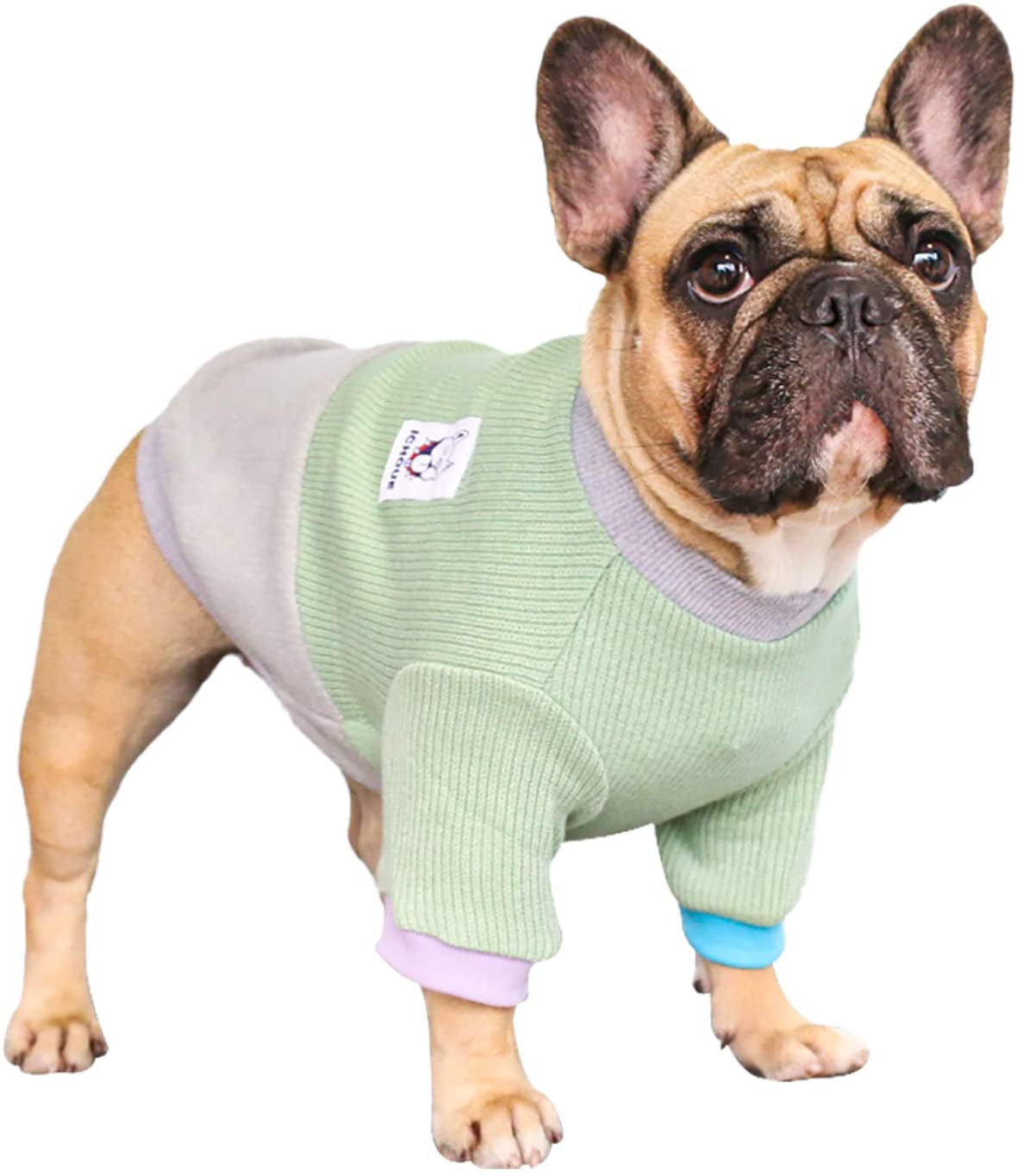 Ichoue Pet Dog Crewneck Sweater Color Block Pullover Winter Warm Clothes for French Bulldog Frenchie Shiba Inu - Pink and Grey/Medium Animals & Pet Supplies > Pet Supplies > Dog Supplies > Dog Apparel iChoue Green and Grey Large (Pack of 1) 