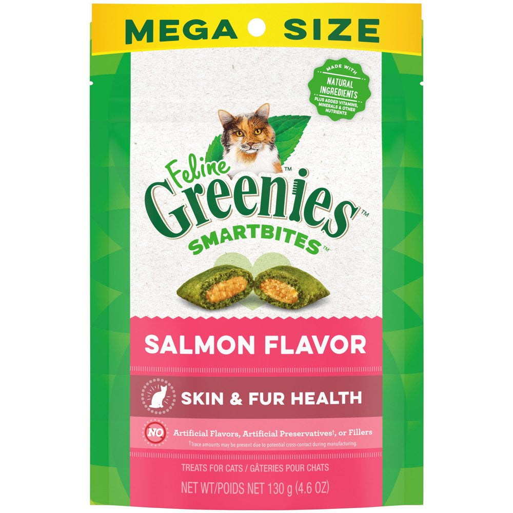 Greenies Salmon Flavor Soft Crunchy Treats for Cats, 16 Oz. Tub