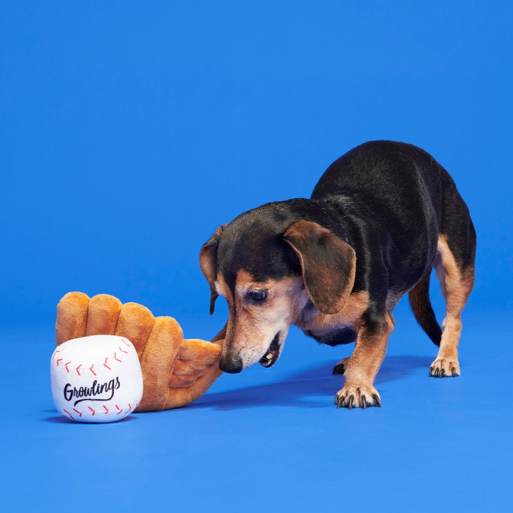 BARK Growlings Baseball Glove & Ball - Yankee Doodle Dog Toy, Multi-Part Toy with 2 Toys in 1