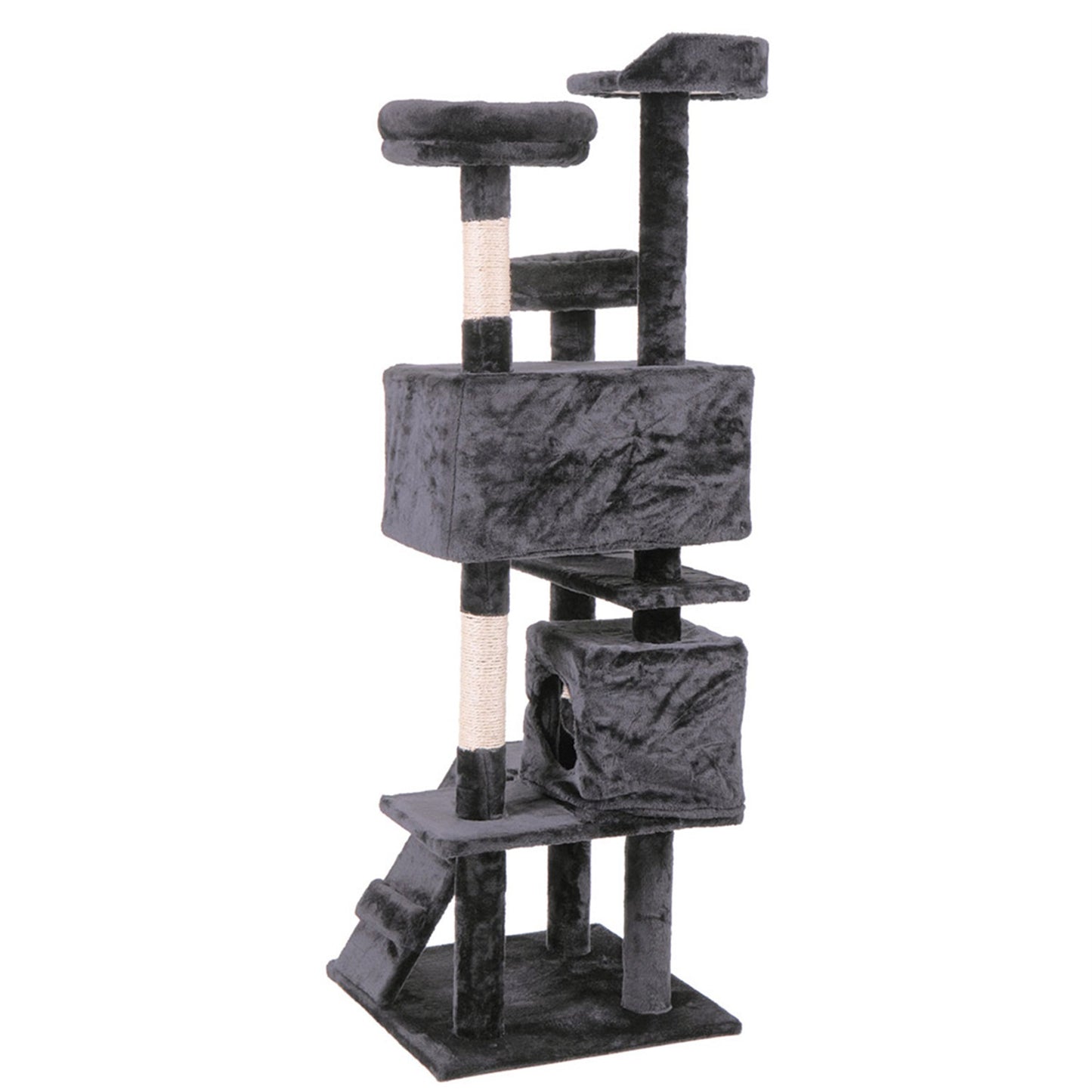 Pefilos 59" Multi-Level Cat Tree Condo Furniture Cat Tree for Large Adult Cat, 2 Plush Condos, Cat Condo for Multiple Cats Hammock for Kittens, Cat Tree Tower for Indoor Cats and Pets, Black Animals & Pet Supplies > Pet Supplies > Cat Supplies > Cat Furniture Pefilos   