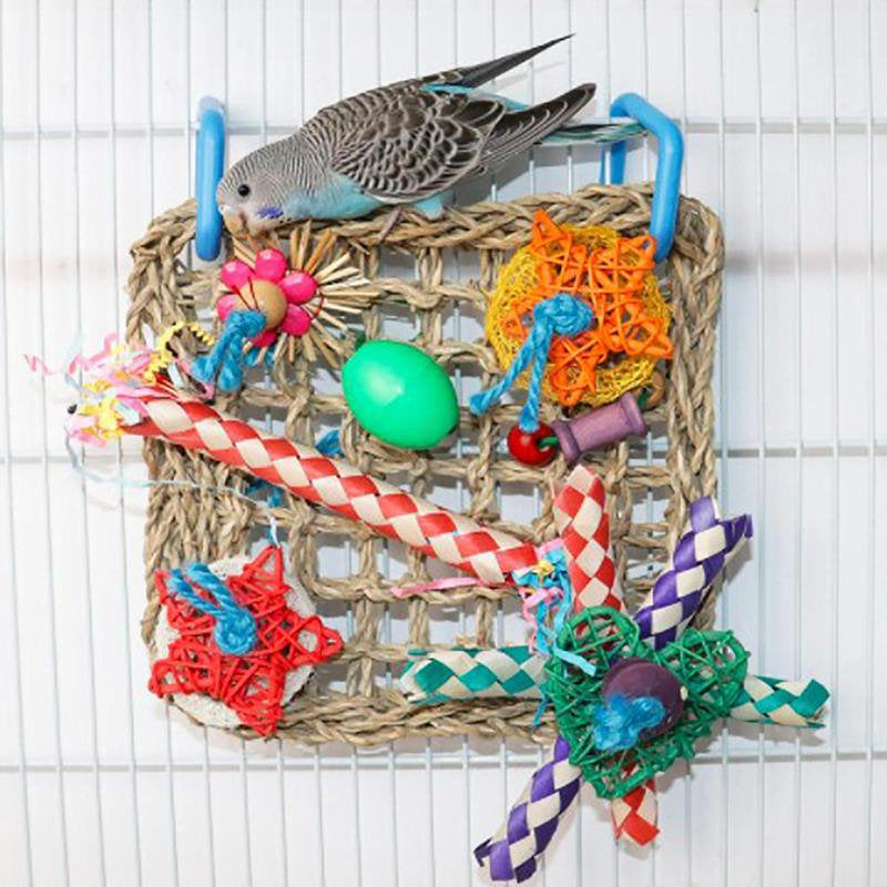 Bird Foraging Wall Toy Parrot Chewing Hanging Hook Toys Woven Climbing Hammock Mat for Birds Cockatiel Cage Accessories Animals & Pet Supplies > Pet Supplies > Bird Supplies > Bird Cage Accessories Magideal   