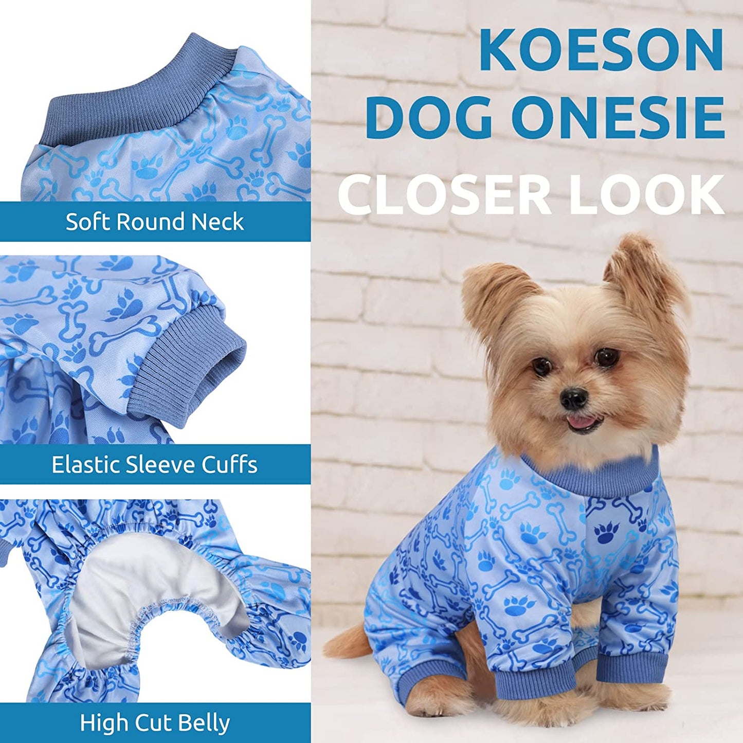 KOESON Soft Dog Pajamas, Breathable Dog Onesie Cute Puppy Jumpsuits for Hair Shedding Cover, Lightweight Doggie Pjs Shirt Warm Pet Jammies Clothes for Dogs & Cats, Fashion & Comfy Animals & Pet Supplies > Pet Supplies > Dog Supplies > Dog Apparel KOESON   