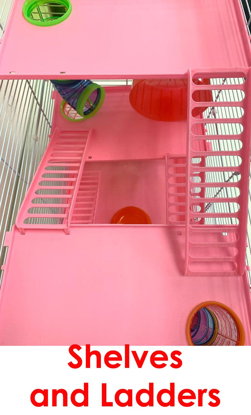 Pink Large 5-Tiers Twin Tower Hamster Mouse Habitat Home House Critter Cage for Rodent Gerbil Mice Rat Wire Animal Cage with Long Crossover Tube Tunnel Animals & Pet Supplies > Pet Supplies > Small Animal Supplies > Small Animal Habitats & Cages Mcage   