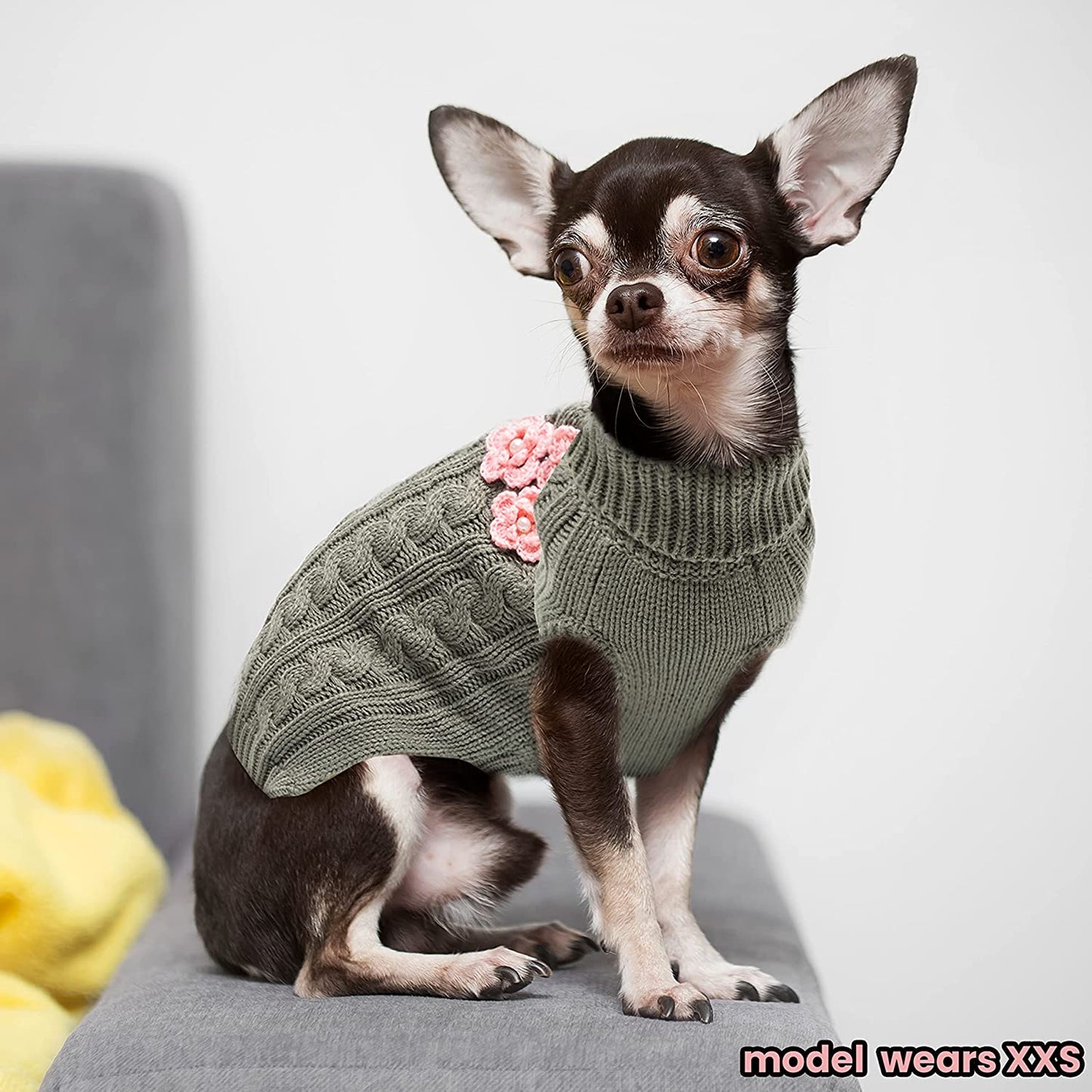 ALUZAEMO Small Dog Sweater - Cute Flower Winter Fall Warm Small Dog Clothes - Cold Weather Turtleneck Knitwear Sweaters Cozy Pet Outfits for Small Dog, Cats, Puppy (XS) Animals & Pet Supplies > Pet Supplies > Dog Supplies > Dog Apparel ALUZAEMO   