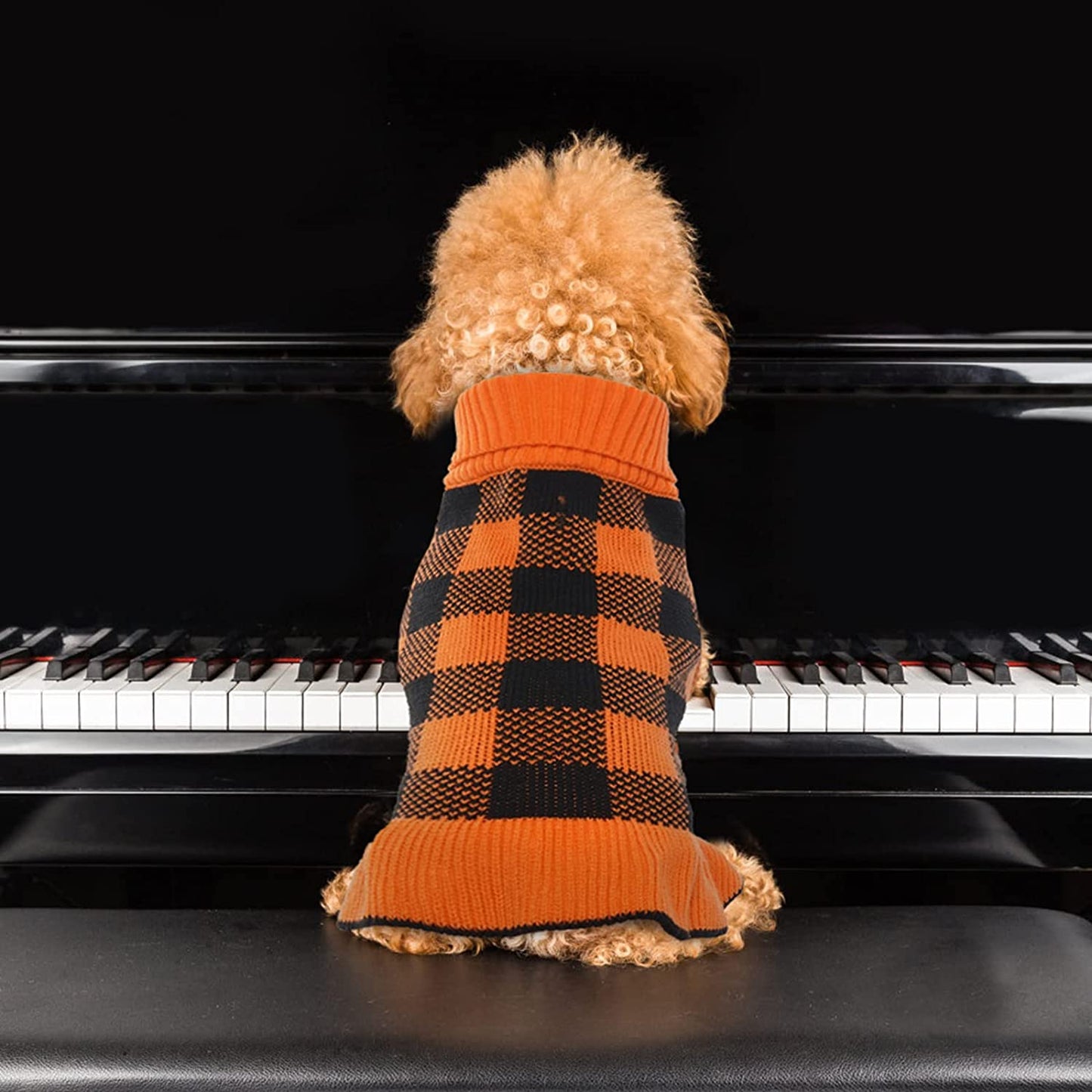 Dog Sweater Dress, Turtleneck Pullover Knitwear Warm Girl Dogs Coat for Fall Winter Cute Classic Plaid Pattern Princess Style Knit Clothes for Small Medium Female Dogs Puppy Leash Hole(Orange Blue) Animals & Pet Supplies > Pet Supplies > Dog Supplies > Dog Apparel LeLePet   