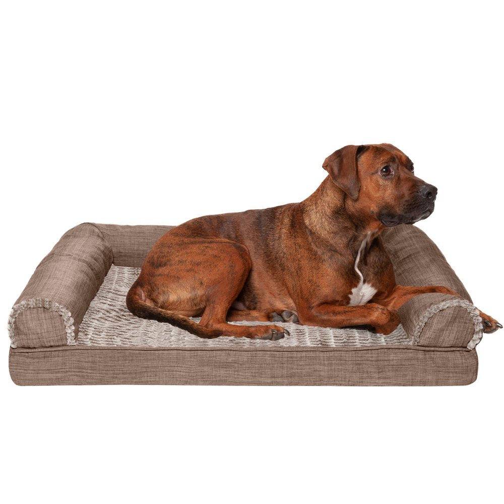 Furhaven Pet Products | Memory Foam Luxe Fur & Performance Linen Sofa-Style Couch Pet Bed for Dogs & Cats, Woodsmoke, Large Animals & Pet Supplies > Pet Supplies > Cat Supplies > Cat Beds FurHaven Pet   