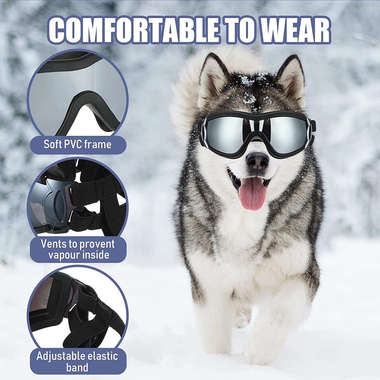 4 Pcs Dog Goggles Dog Sunglasses UV Protection Dog Glasses Windproof anti Fog Dust Dog Snow Goggles Pet Goggles with Adjustable Strap for Medium to Large Dogs Outdoor Travel Skiing, Black Animals & Pet Supplies > Pet Supplies > Dog Supplies > Dog Apparel Kingdder   