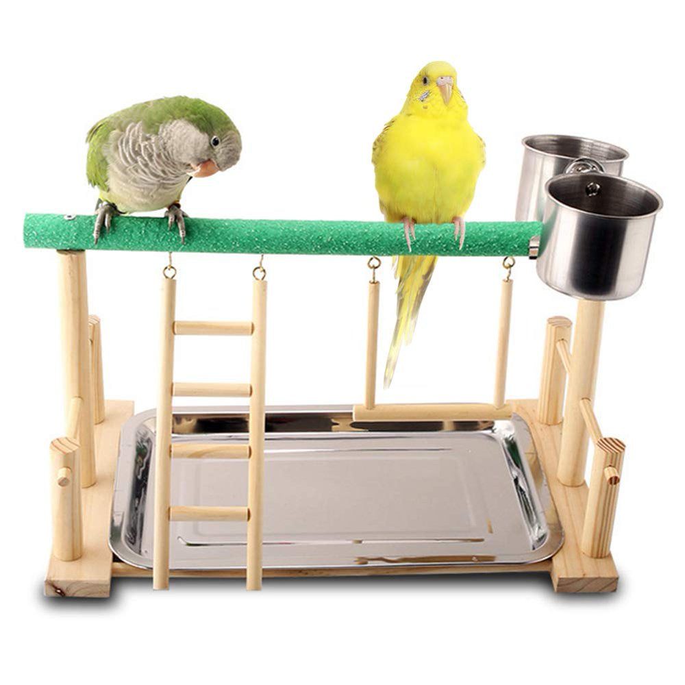 QBLEEV Parrots Playstand Bird Playground Wood Perch Gym Stand Playpen Ladder with Toys Exercise Playgym for Conure Lovebirds Animals & Pet Supplies > Pet Supplies > Bird Supplies > Bird Ladders & Perches QBLEEV bird stand-grind arenaceous：13.5 x 10.2 x 2.2"  