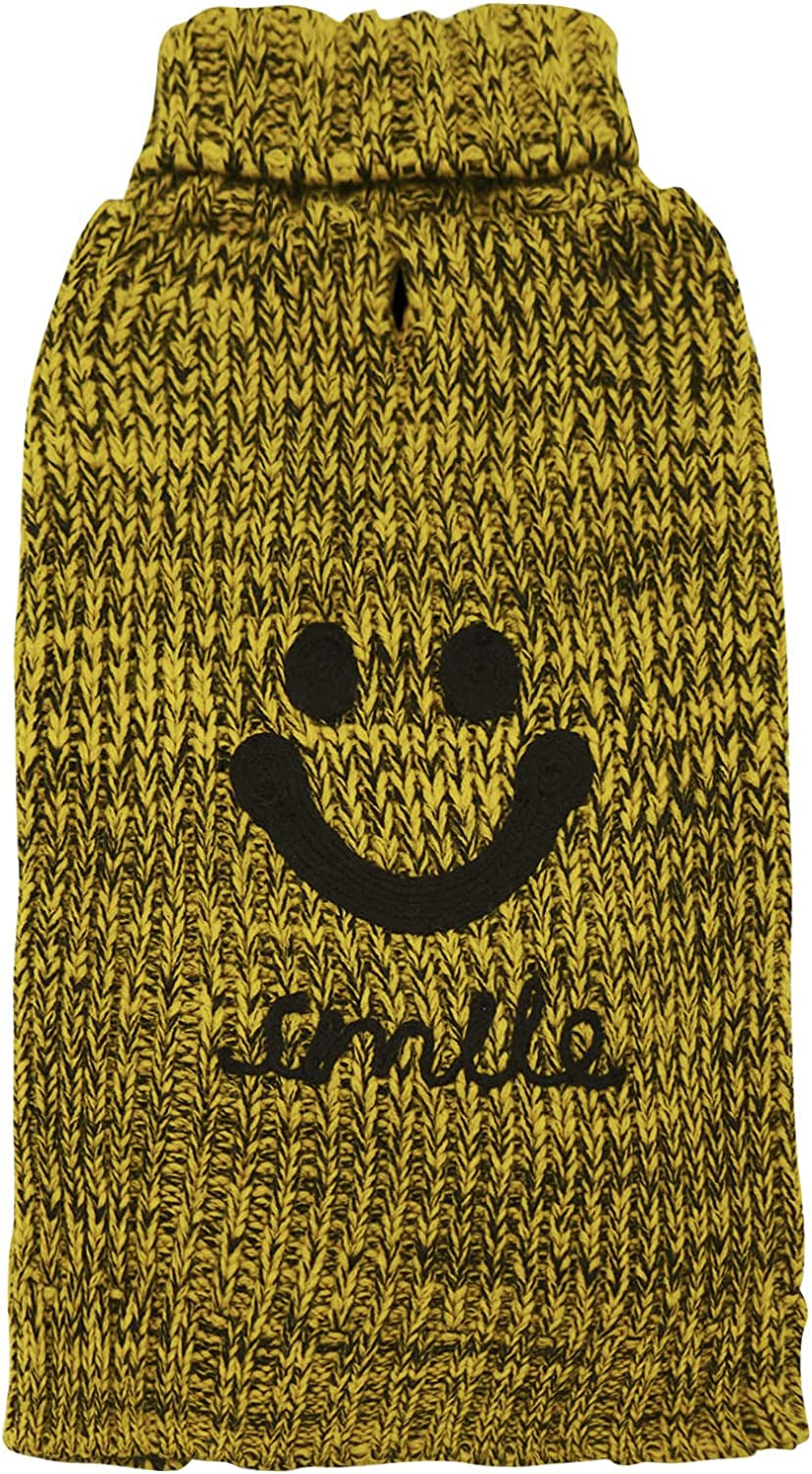 KYEESE Dog Sweater Turtleneck Smile Face Dog Knitwear with Leash Hole for Small Dogs Pet Sweater,Red,M Animals & Pet Supplies > Pet Supplies > Dog Supplies > Dog Apparel kyeese (Smile) Yellow Medium (7-11lbs) 