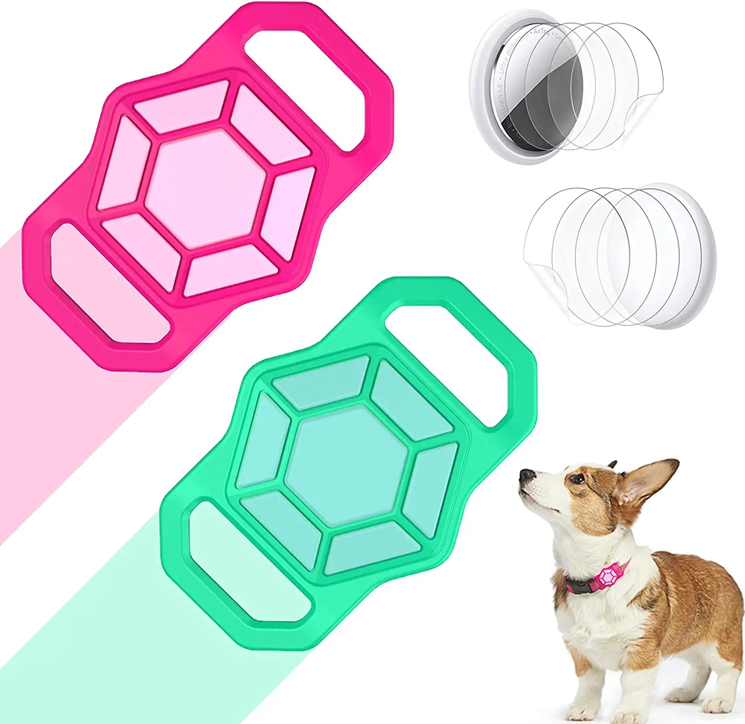 Neotrixqi Airtag Dog Collar Holder, Airtag Holder Accessories for Apple Airtags Tracker with 4 Pack HD Protective Film, Silicone Air Tag Case for Air Tags Pet Collar Loop Necklace Backpack Bag Electronics > GPS Accessories > GPS Cases NeotrixQI LightGreen Pink  