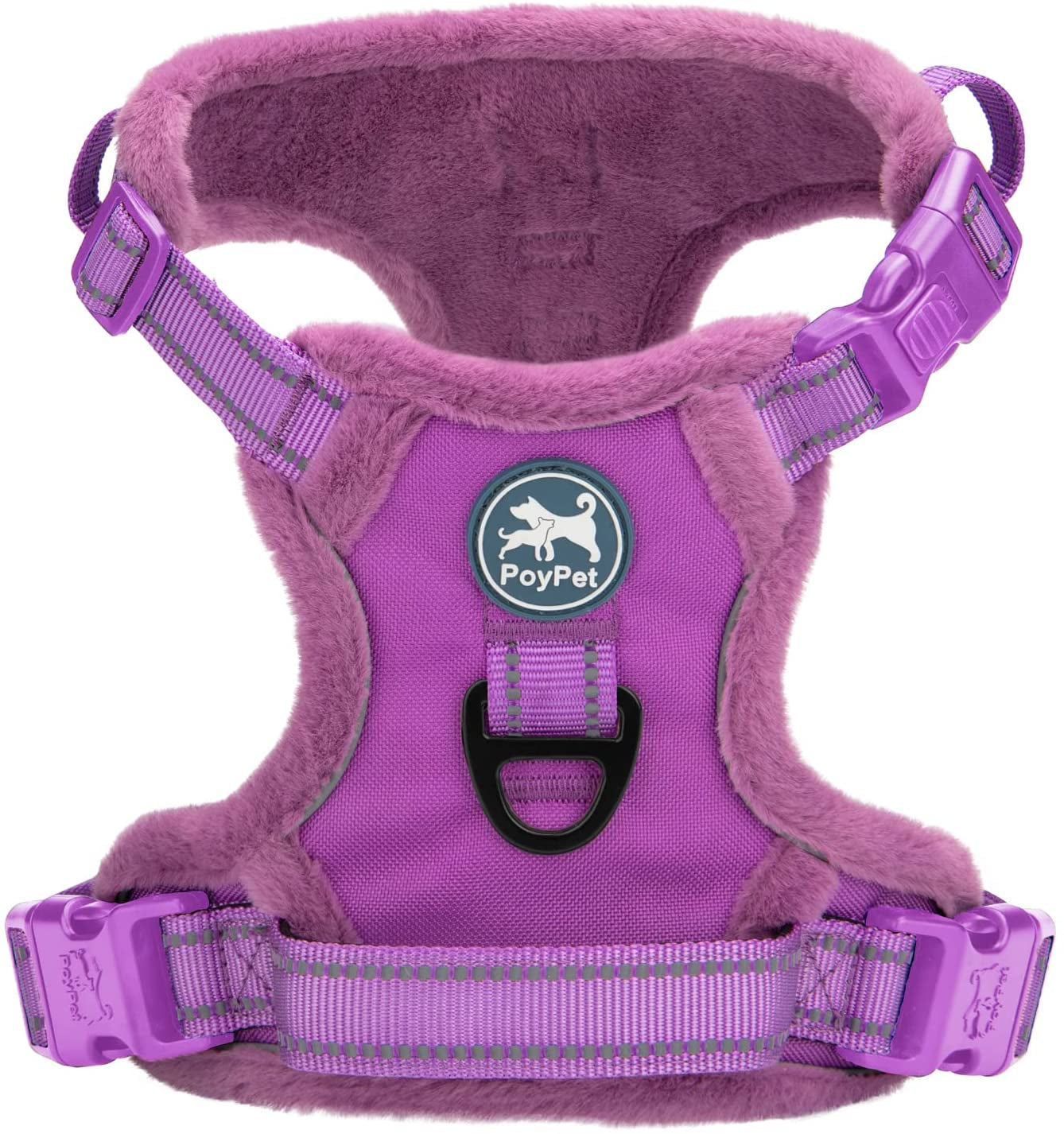 Poypet Plush Dog Harness, Soft Padded No Pull Vest Harness, Reflective Adjustable Escape Proof with Easy Control Handle for Small Medium Large Dogs(Checkered Red,L) Animals & Pet Supplies > Pet Supplies > Dog Supplies > Dog Apparel PoyPet Purple S 