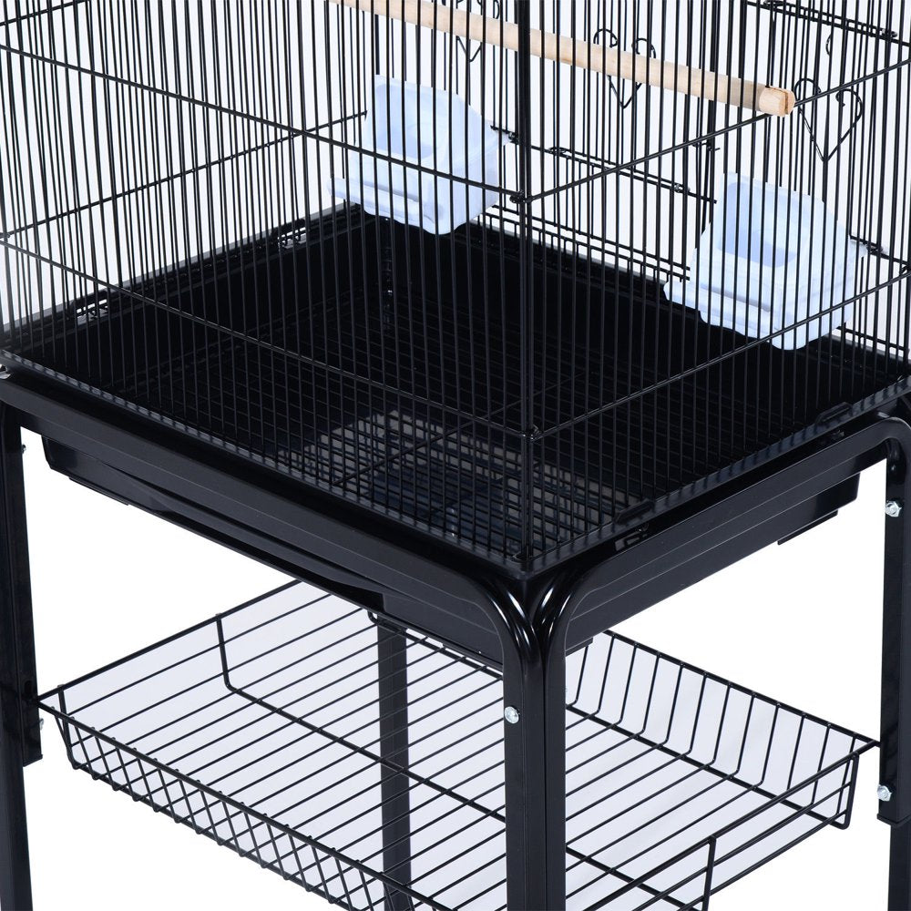 Pawhut Indoor 63" Metal Bird Cage with Detachable Rolling Stand, Storage Basket - Black Animals & Pet Supplies > Pet Supplies > Bird Supplies > Bird Cage Accessories Aosom LLC   