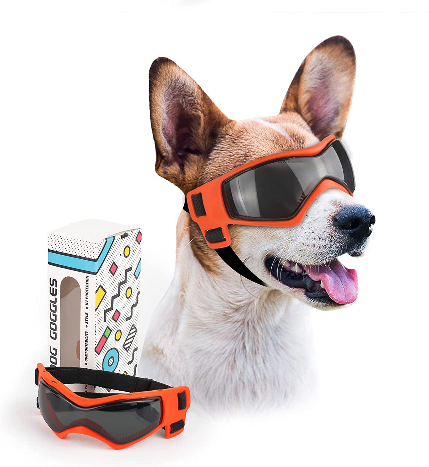 PETLESO Dog Goggles Small Breed, UV Protection Dog Sunglasses Medium Breed Dog Goggles for Medium Dog Outdoor Riding Driving, Medium Black Animals & Pet Supplies > Pet Supplies > Dog Supplies > Dog Apparel PETLESO Medium Orange  