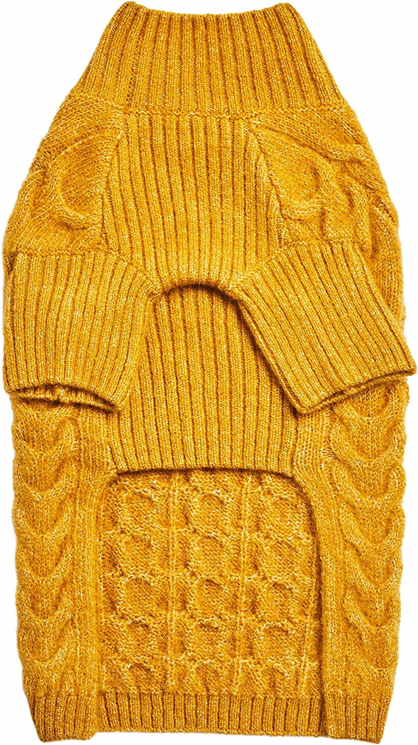 Blueberry Pet Classic Fuzzy Textured Knit Pullover Turtle-Neck Dog Sweater in Mustard Yellow, Back Length 12", Pack of 1 Clothes for Dogs Animals & Pet Supplies > Pet Supplies > Dog Supplies > Dog Apparel Blueberry Pet   